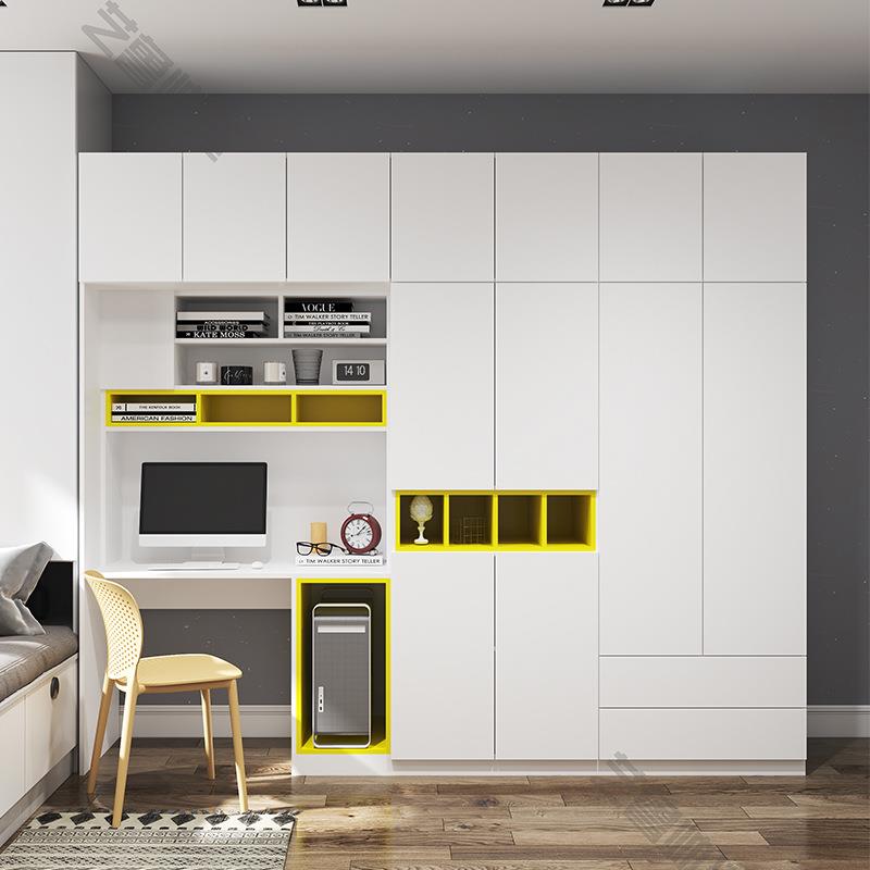 简约现代连体书桌台式电脑桌家用卧室衣柜书桌一体组合