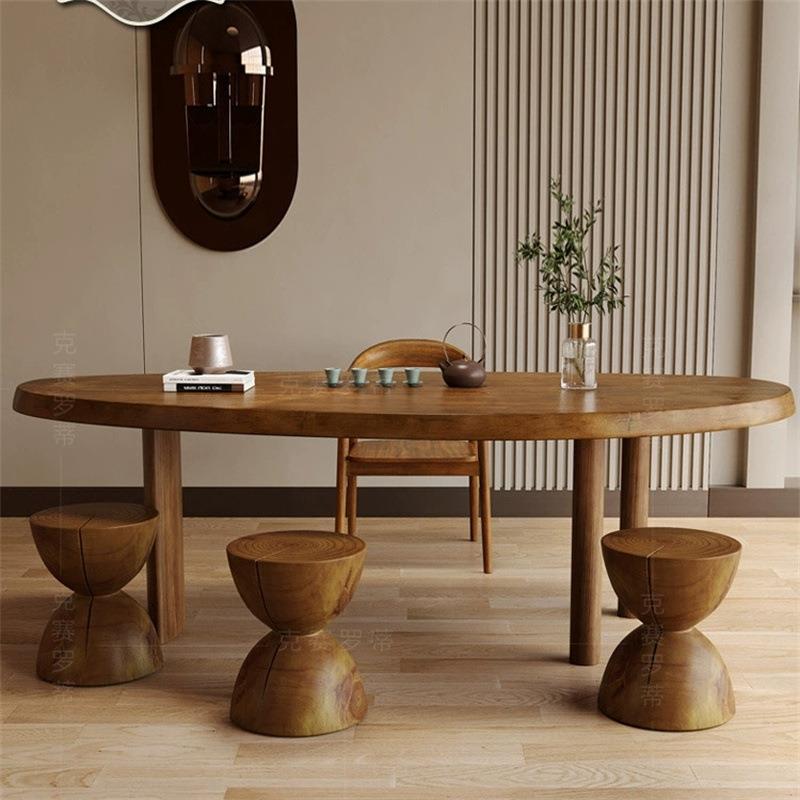 现代简约实木弧形茶桌客厅家用茶台茶几办公室原木会客泡茶桌椅
