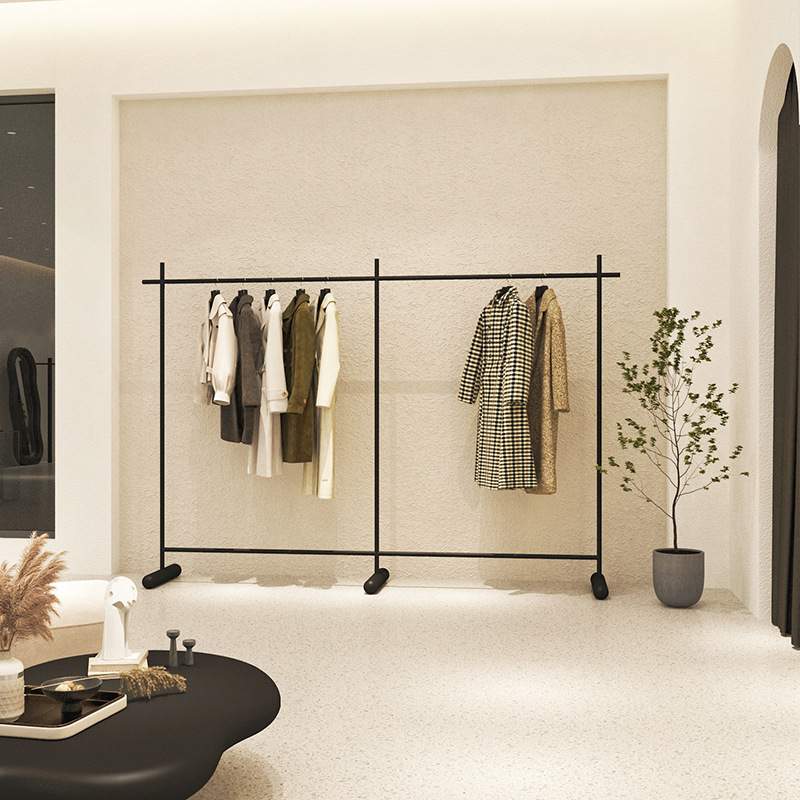 服装店不锈钢上墙展示架男女装店衣服货架黑色落地式陈列挂衣架子