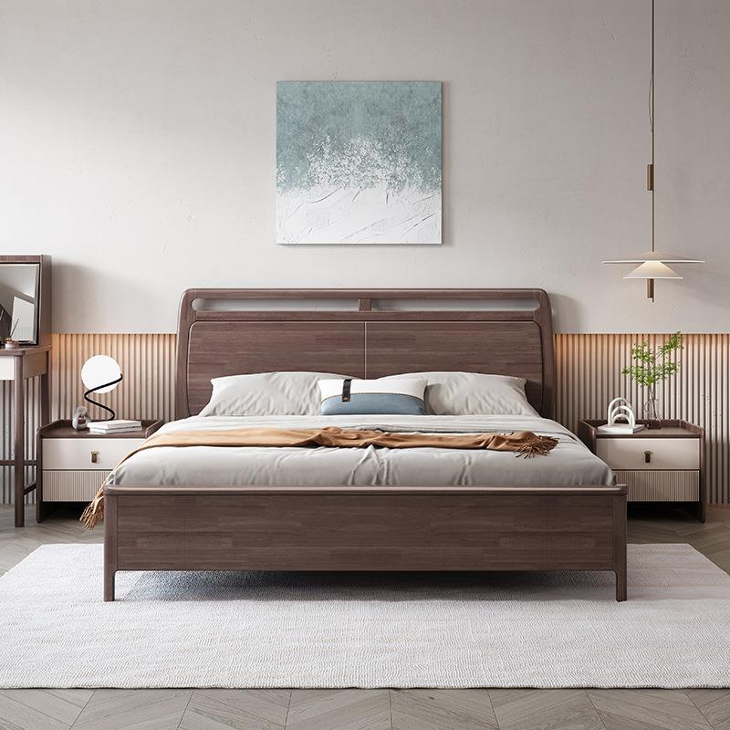 实木床现代简约1.8米双人床家用主卧1.5米北欧轻奢床高箱储物婚床