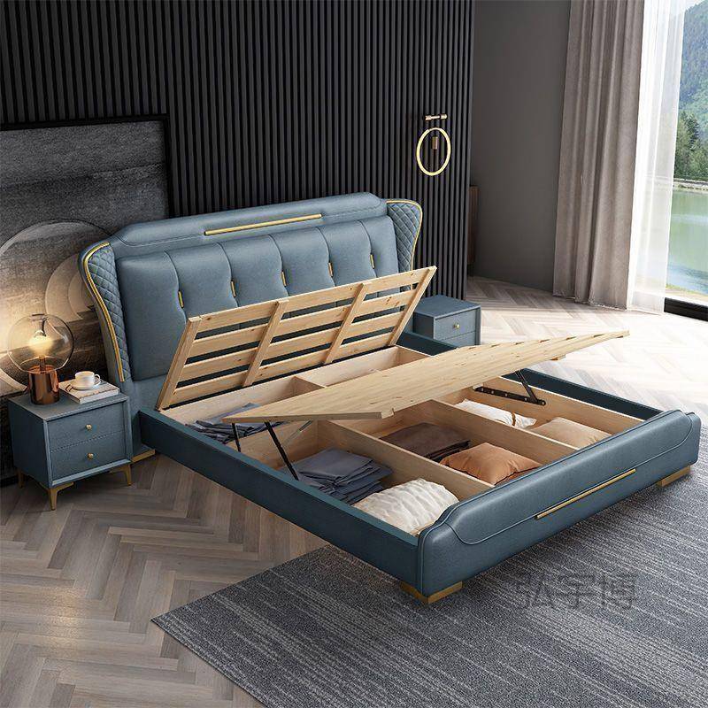 弘P1北欧轻奢免洗科技布床双人1.8x2米布艺床主卧室简约实木婚床