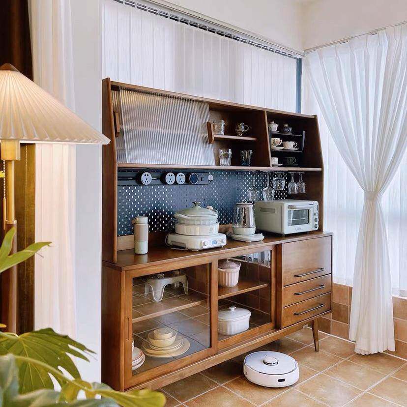 北欧实木餐边柜家用客厅洞洞板多功能茶水柜厨房简约收纳储物橱柜