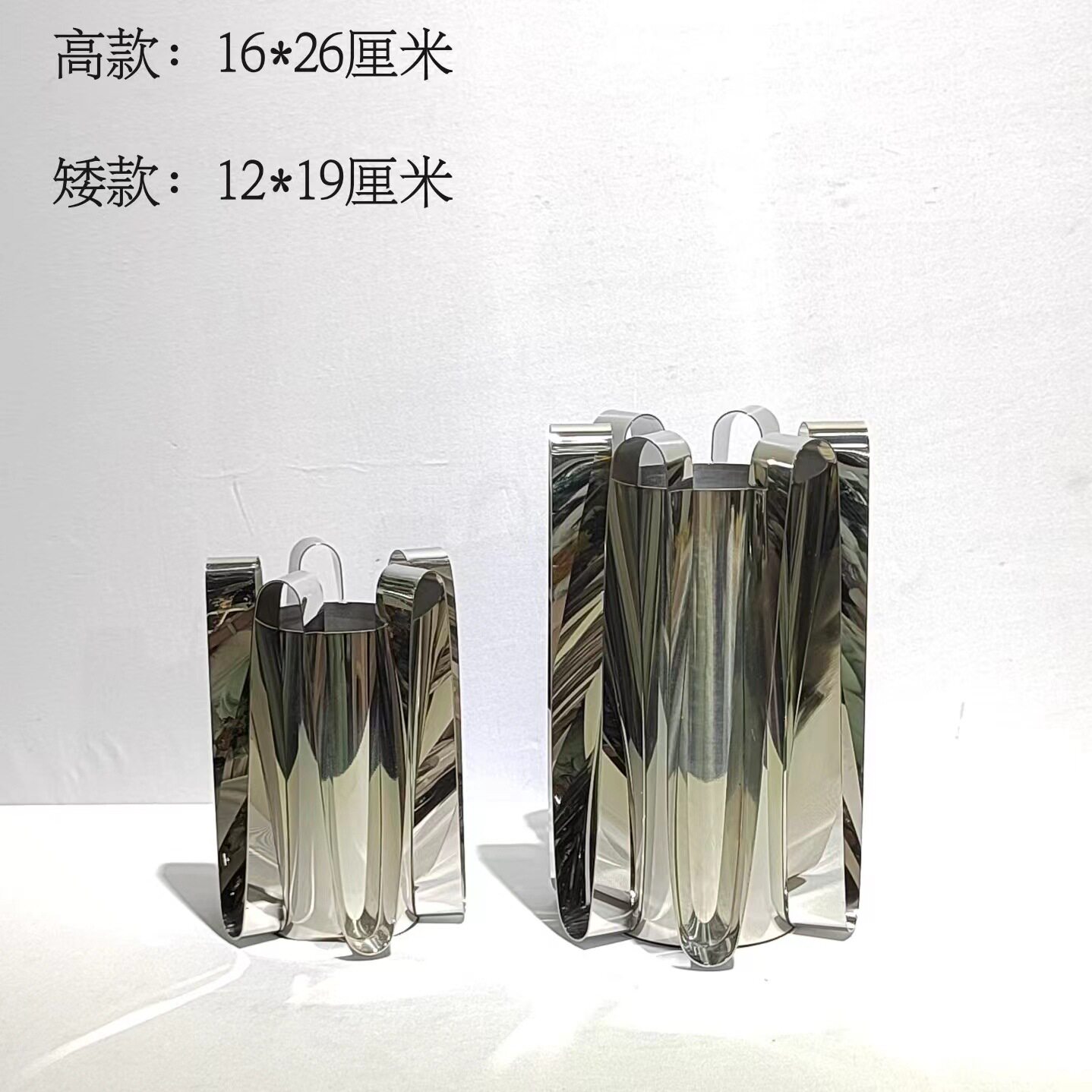现代简约不锈钢银色玻璃花瓶玻璃花瓶家居样板房餐厅桌面插花摆件