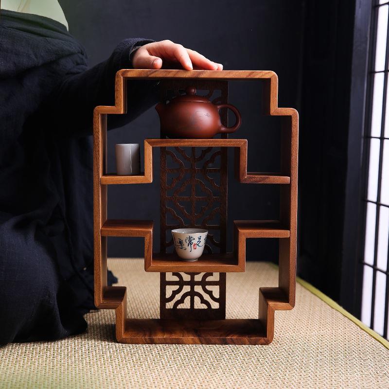 新中式实木胡桃木博古架杯茶壶茶杯架置物架茶桌书桌收纳架展示架