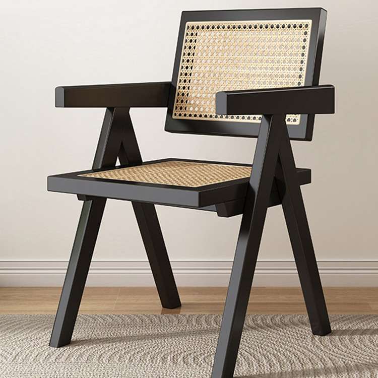 休闲藤编椅椅子家用藤椅凳子靠背椅原木风昌迪加尔椅阳台实木餐椅