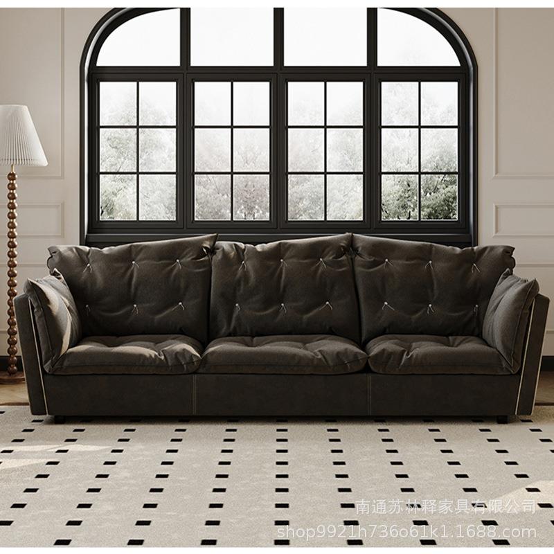 法式复古baxter索伦托云朵磨砂布艺沙发设计师羽绒直排客厅小户型