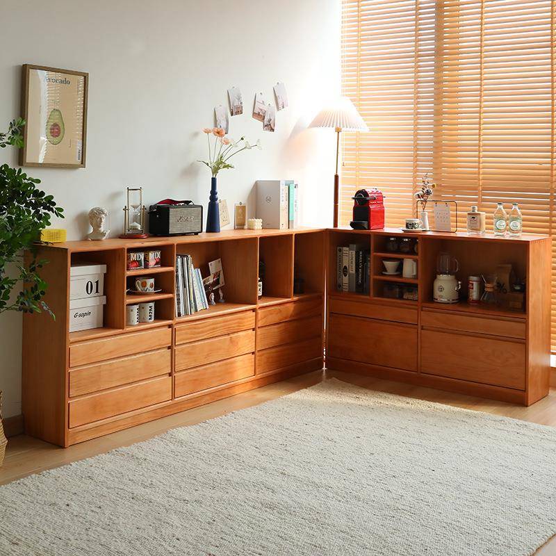 中古风组合柜实木抽屉柜北欧落地书柜客厅简约书架书房收纳书柜