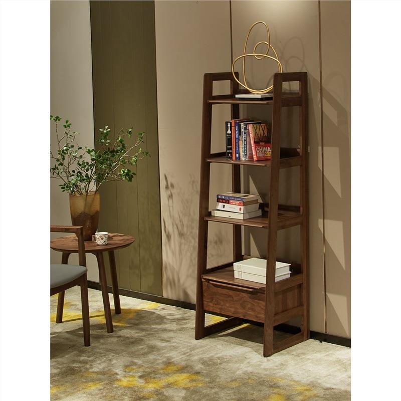 北美黑胡桃木全实木书架客厅花架现代简约阳台落地多层收纳置物架