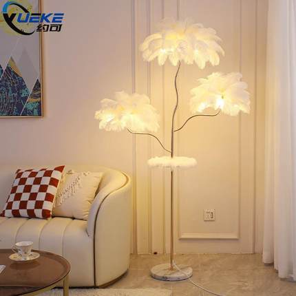 鸵鸟羽毛落地灯美式简约led北欧客厅书房卧室床头个性立式落地灯