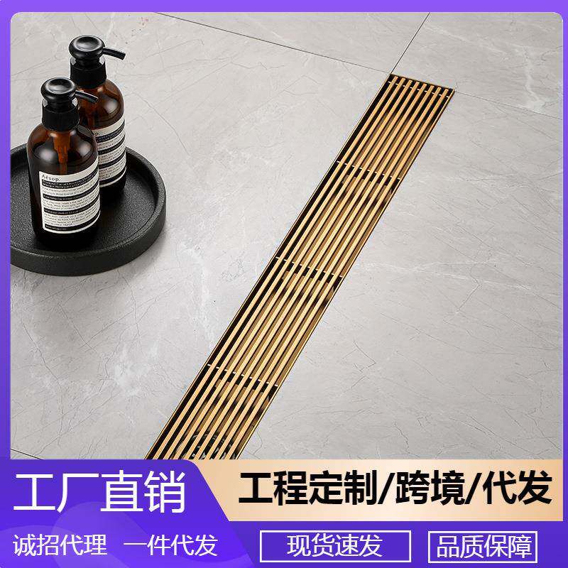 304不锈钢金色轻奢卫生间排水槽家用防臭防反味隐藏式地漏DL2237