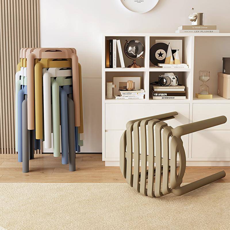 塑料凳子家用加厚可叠放现代简约奶油风车餐厅备用耐用圆胶高板登