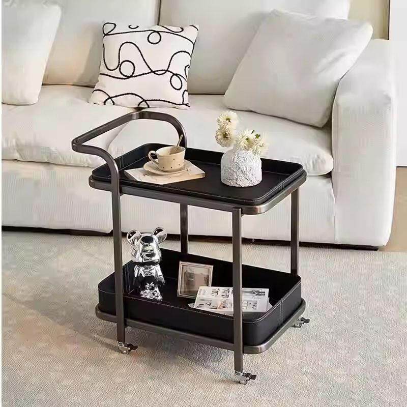 轻奢马鞍小推车皮沙发沙发角几移动置物架客厅带轮床头柜家用茶几