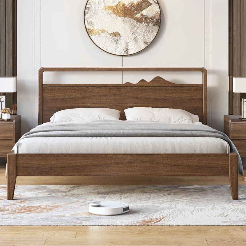 新中式实木床现代简约双人床主卧2023年新款工厂直销胡桃木单人床