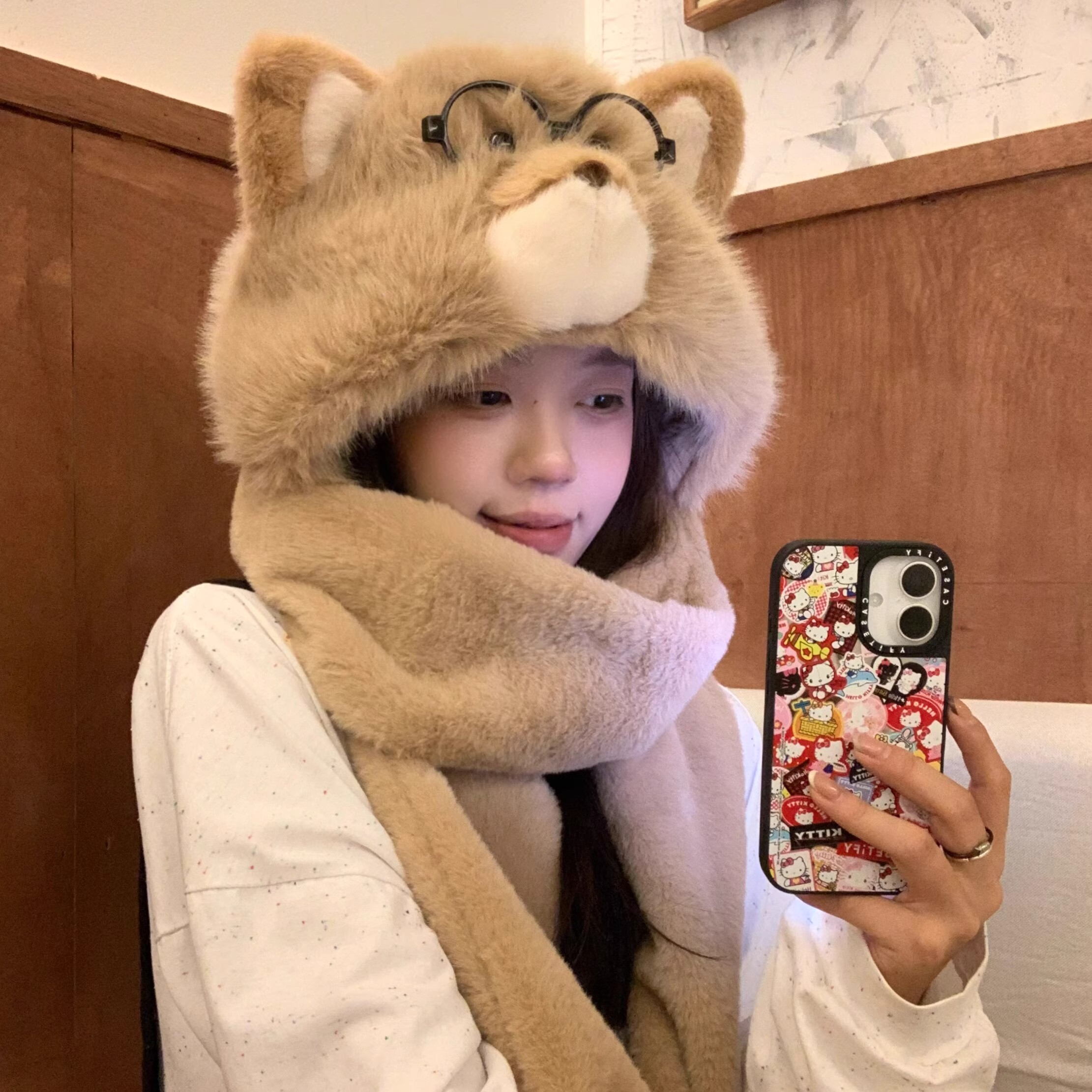 2025新款可爱浣熊毛绒帽子