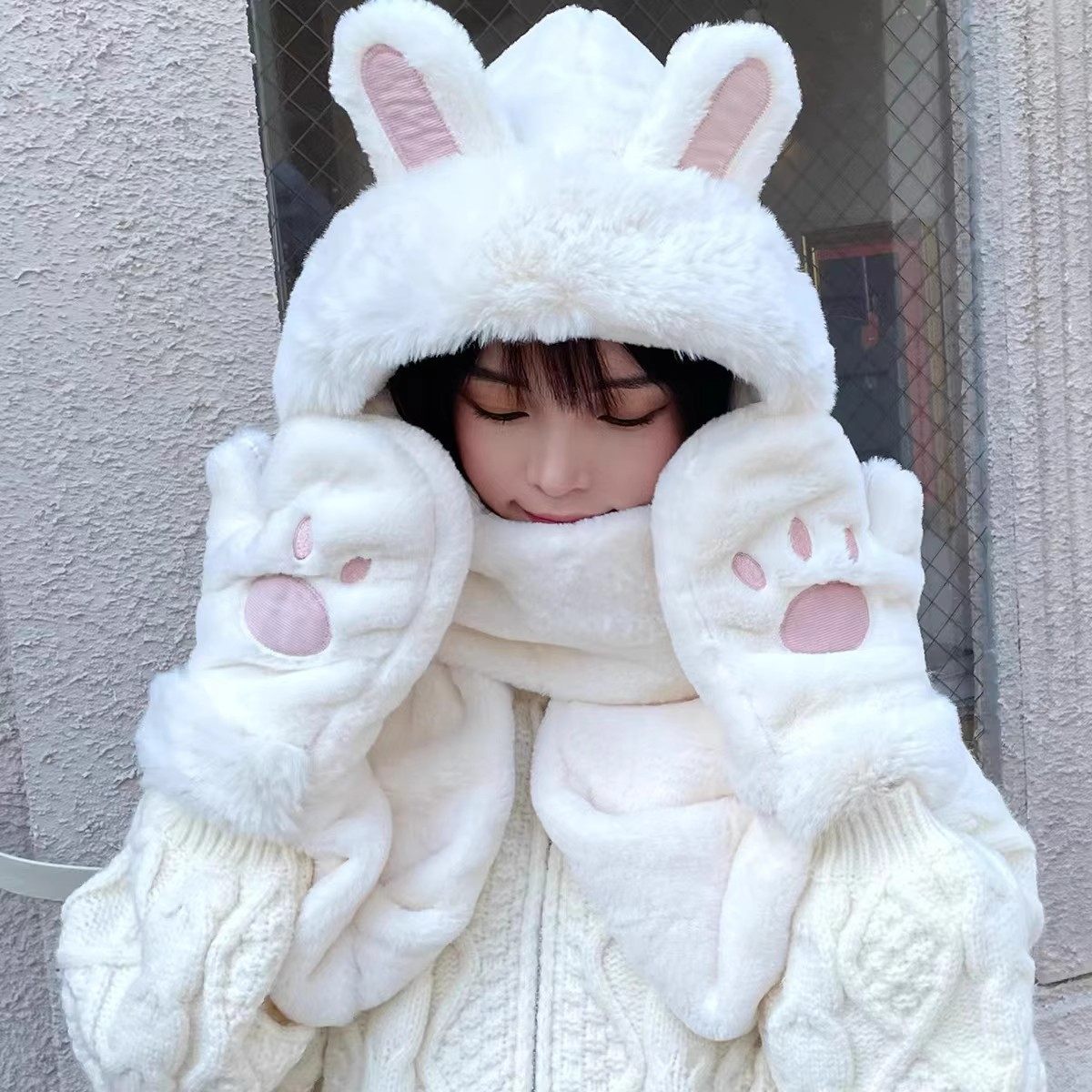 帽子围巾手套一体2025新款冬季可爱三合一兔子耳朵帽毛绒学生帽女,服饰配件/皮带/帽子/围巾,帽子,淘宝优惠券,粉丝福利购,淘宝优惠卷