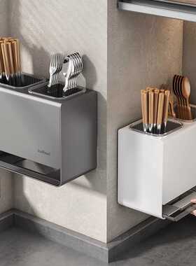 筷子收纳盒枪灰厨房筷子筒家用刀架筷笼台面筷子篓壁挂沥水置物架