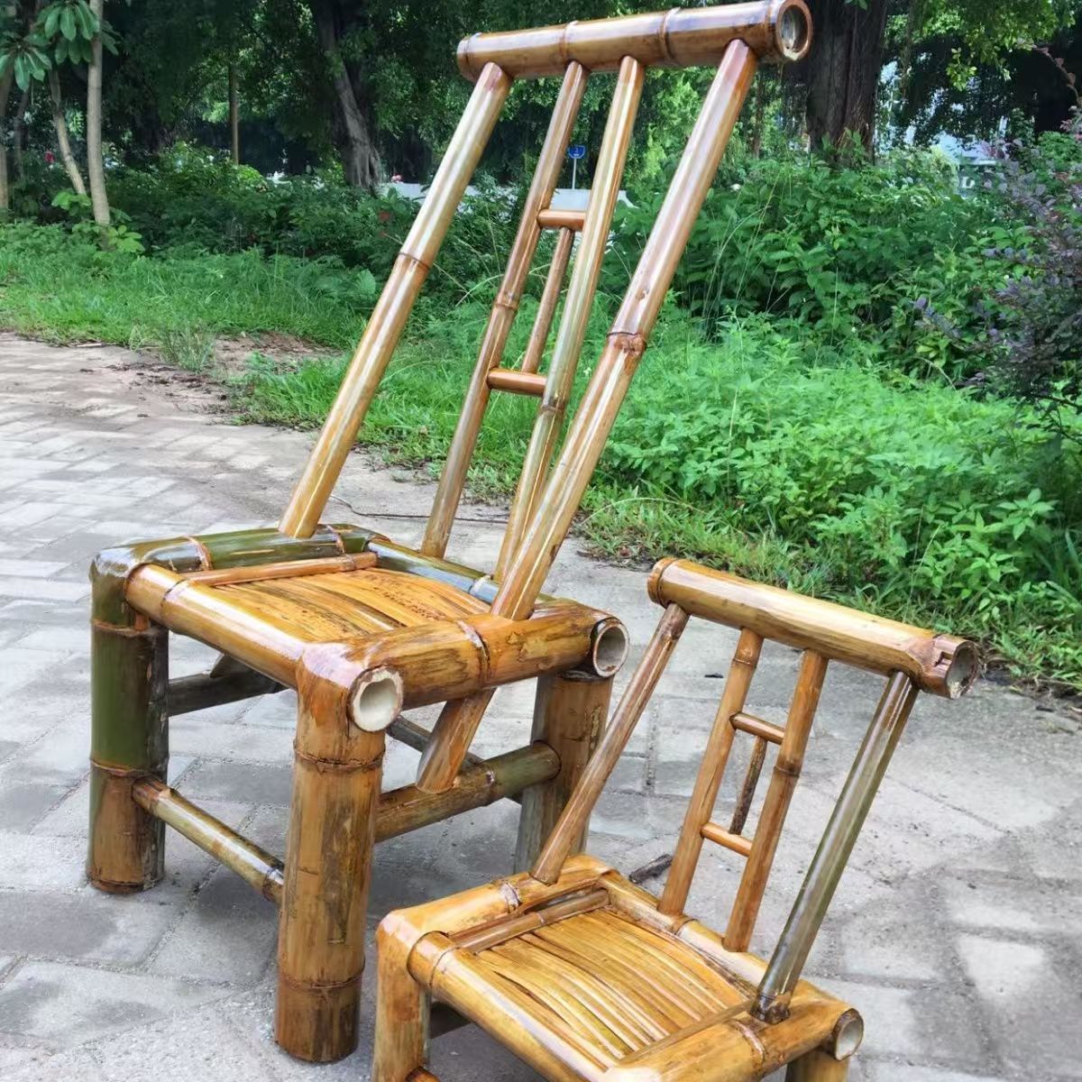 老式靠背竹椅子黄手工茶馆传统怀旧竹编小竹椅小藤椅复古竹凳子