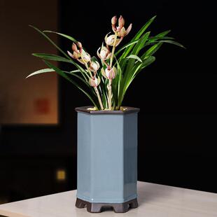 紫砂哥窑兰花陶瓷花盆家用覆古高端室内小榕树君子兰专用透气造景