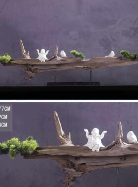 新中式禅意摆件创意家居玄关办公酒店样板房风化枯木制艺术装饰品