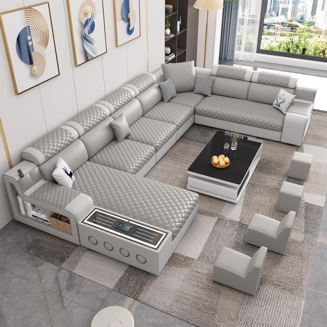 免洗猫抓皮布艺沙发现代简约乳胶客厅大小户型沙发多功能贵妃沙发