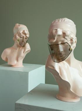 粉色面罩女孩艺术雕塑头像玄关壁龛ins展示柜高级感法式软装摆件