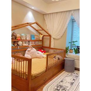 定制全实木儿童树屋床简约男孩女孩单人床储物床公主半高床带护栏