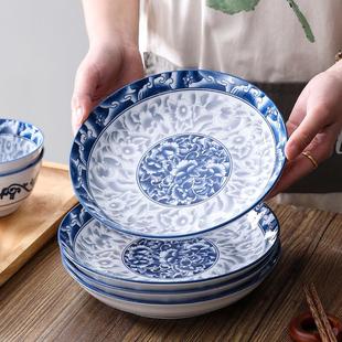 8寸汤盘深盘 青花瓷盘子陶瓷菜盘家用2024新款 老式 餐具碗碟套装