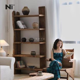 Ni+尼家侘寂风书架覆古实木博古架咖啡厅民宿书房靠墙展示置物架