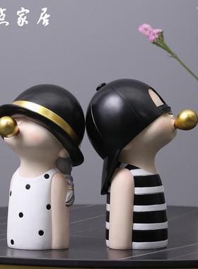 摆件北欧轻奢现代创意吹泡泡电视柜桌面玄关客厅电视桌可爱装饰品