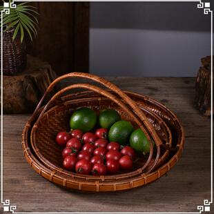 新手工竹编篮覆古小花篮老式篮子果篮收纳篮提篮水果盘插花器竹篮