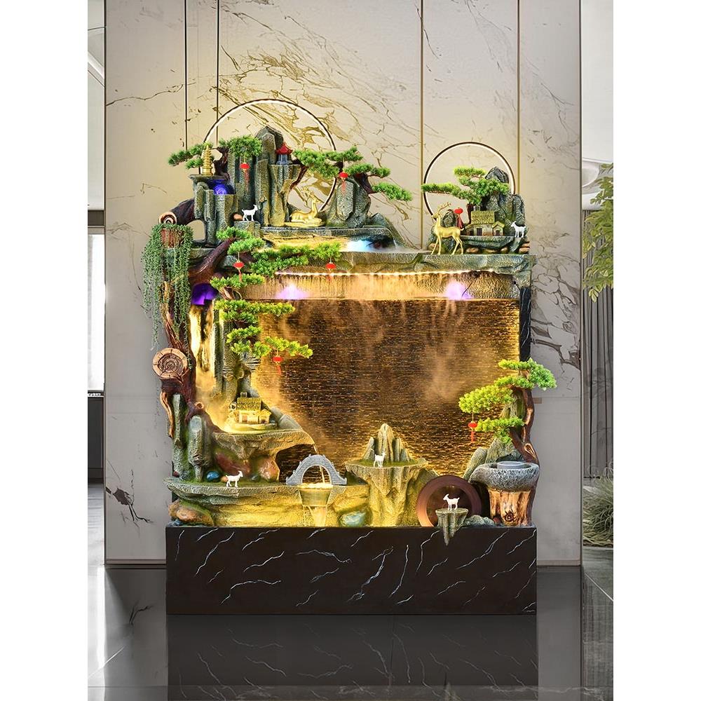 水幕墙流水摆件循环水酒店办公室屏风假山景观风水轮招财庭院造景