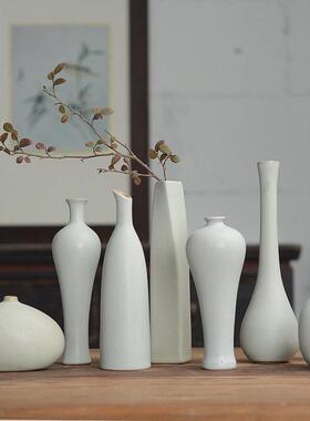 景德镇陶瓷客厅小花瓶摆件白色手工覆古创意中式禅意家居工艺