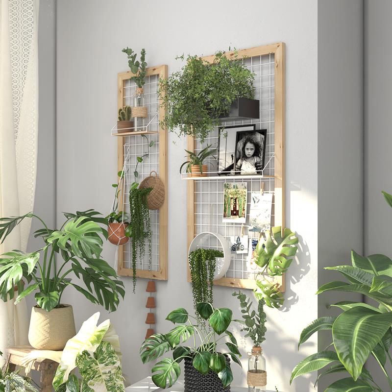 实木网格花架阳台壁挂式绿植架墙上置物架养花架子铁艺挂墙装饰架