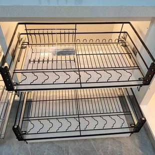 304不锈钢纳米三边拉篮全铝双接双层存放橱柜大容量大容量收纳