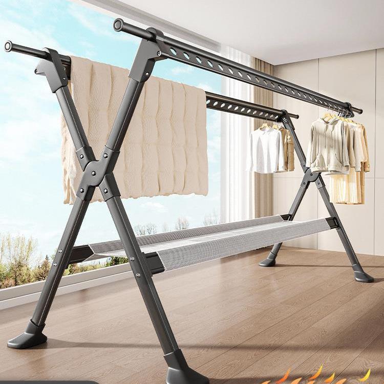 晾衣架落地家用阳台折叠凉衣杆室内外挂衣服伸缩晒衣架晒被子神器