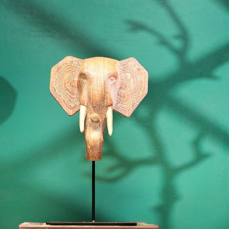 东南亚风大象艺术雕塑象头客厅玄关书房家居摆件树脂工艺品