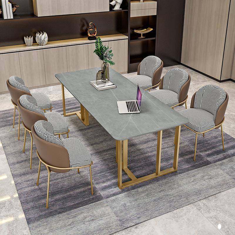 简易长条岩板会议桌工作室员工铁艺办公桌大小型培训洽谈桌椅组合