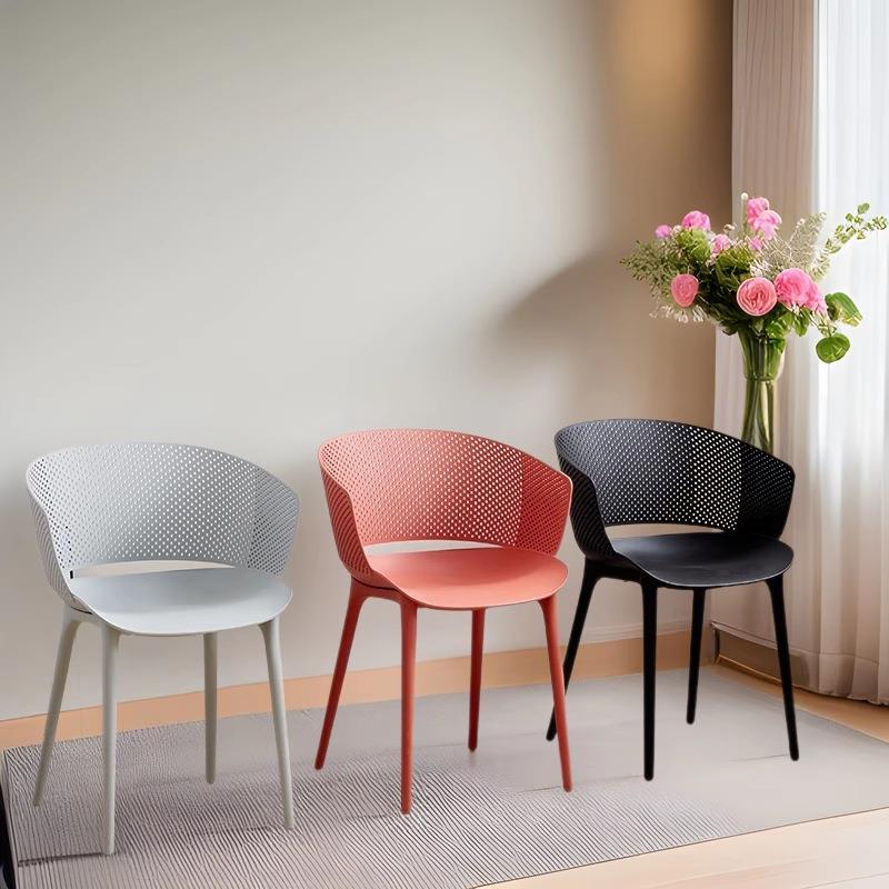 轻奢成人家用塑料靠背餐椅卧室梳妆台洽谈椅子镂空图书馆休闲凳子