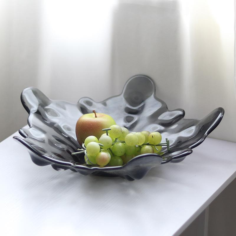 现代轻奢玻璃果盘摆件设计师客厅茶几样板间软装桌面收纳托盘饰品