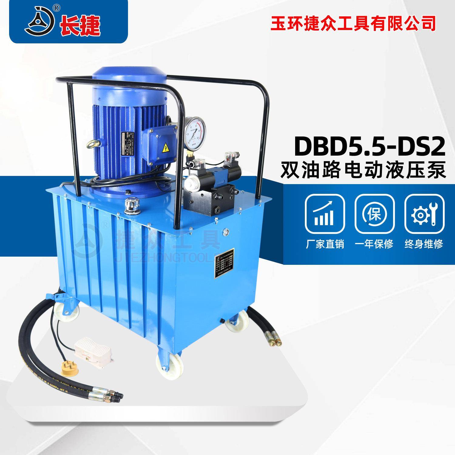长捷双油管电动泵DBD5.5-DS2功率5.5KW压力70兆帕双油路高压泵
