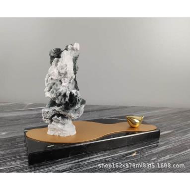 中式现代简约创意假山小鸟摆件玄关茶几桌面装饰品摆件工艺品