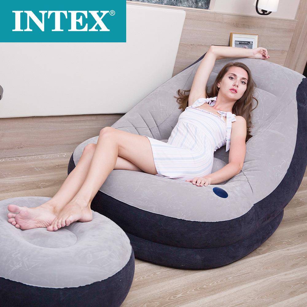 INTEX68564充气沙发组合带脚蹬舒适组合植绒沙发椅午休懒人沙发