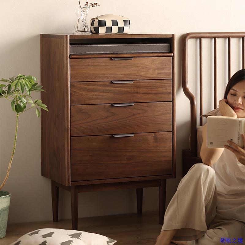 北美黑胡桃木五斗柜实木卧室收纳柜电视柜旁边客厅简约现代储物柜