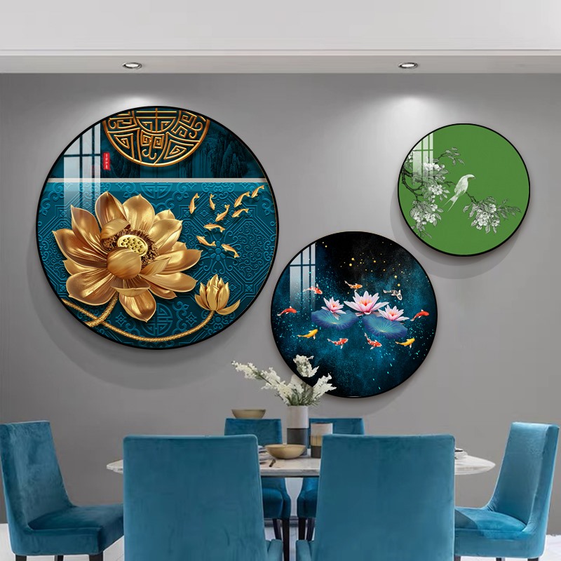 新中式圆形装饰画单幅玄关挂画餐厅背景墙软装壁画卧室床头无框画图片