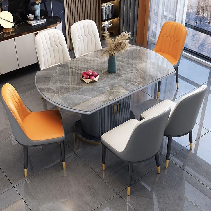 意式轻奢餐桌椅简约组合伸缩现代折叠饭桌圆桌家用岩板小户型桌子