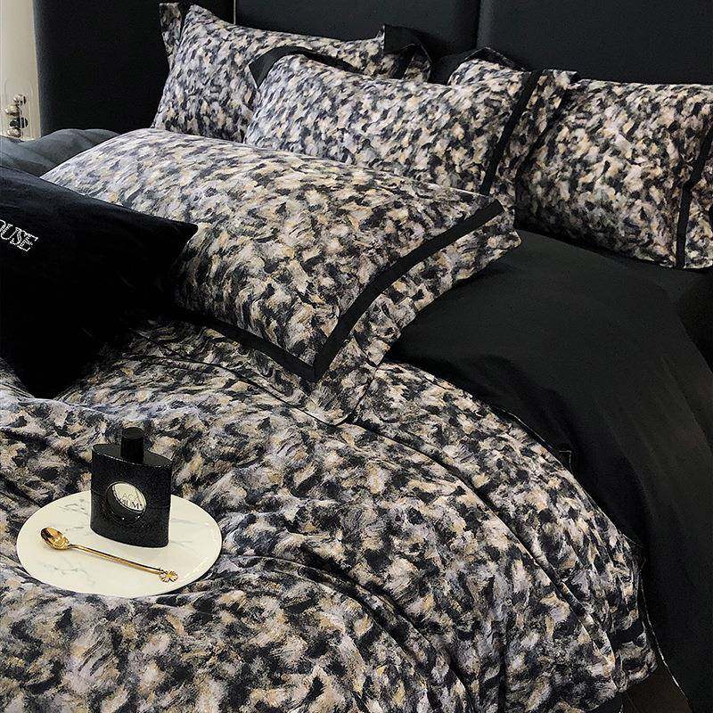 轻奢风100S高支长绒棉四件套复古印花宽边被套床单全棉床上用品