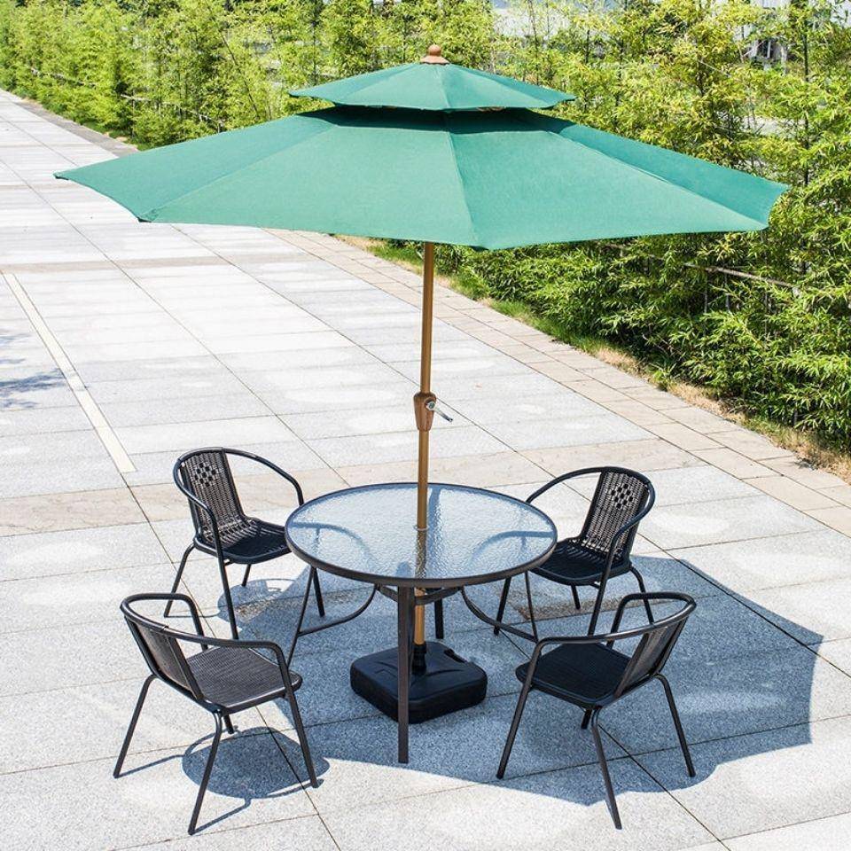 阳台小茶几带伞户外桌椅休闲室外椅子庭院桌椅藤椅三件套铁艺露天