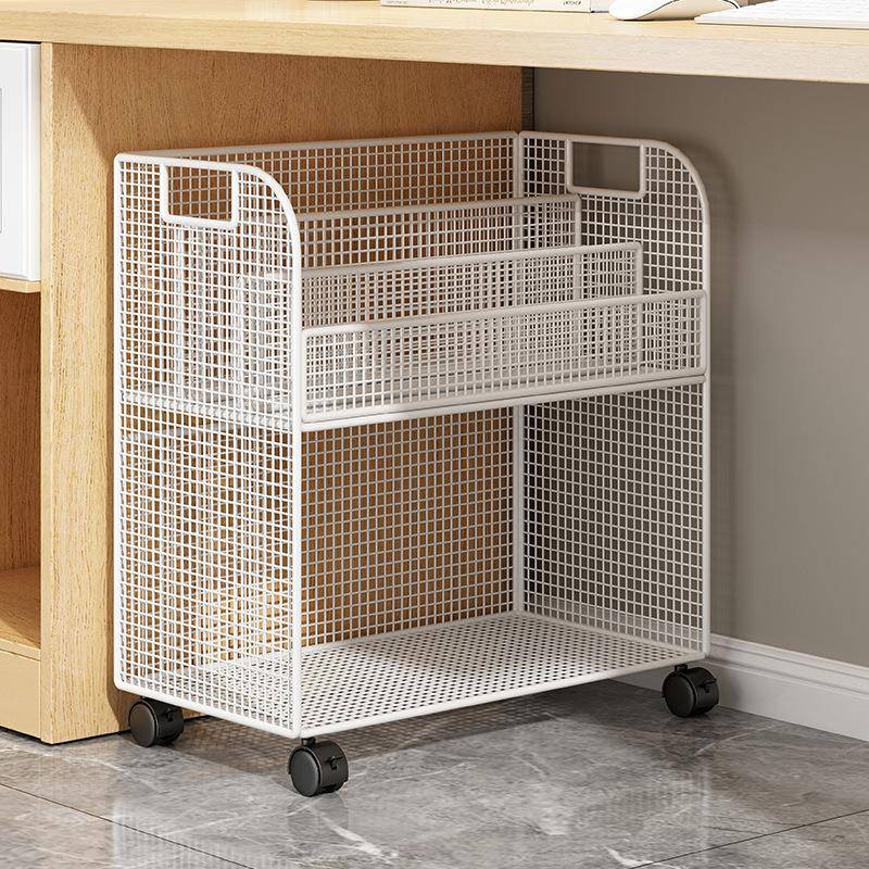 桌下书架置物架可移动带轮书本收纳架落地旋转桌旁边儿童书柜铁艺