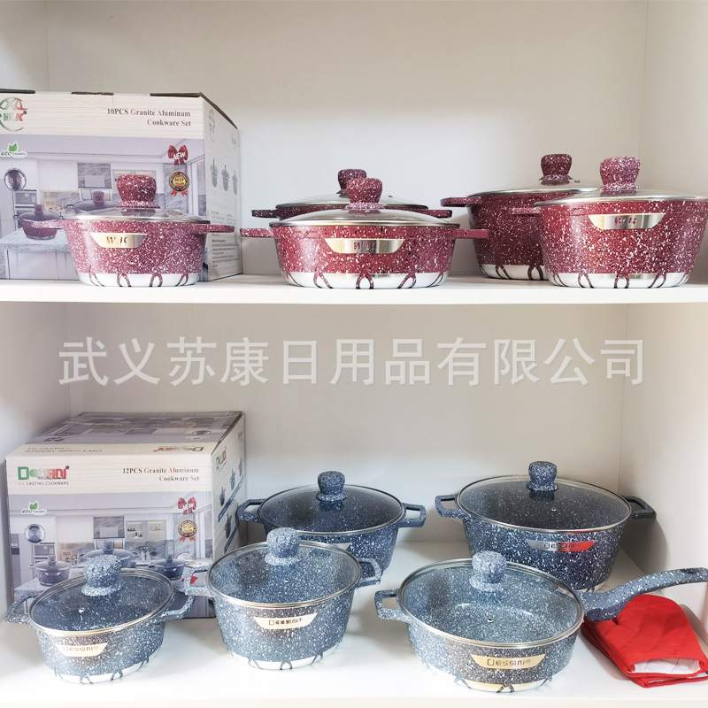 WK新款中东火焰纹12件套不粘锅套装锅具压铸锅麦饭石剑型12PCS