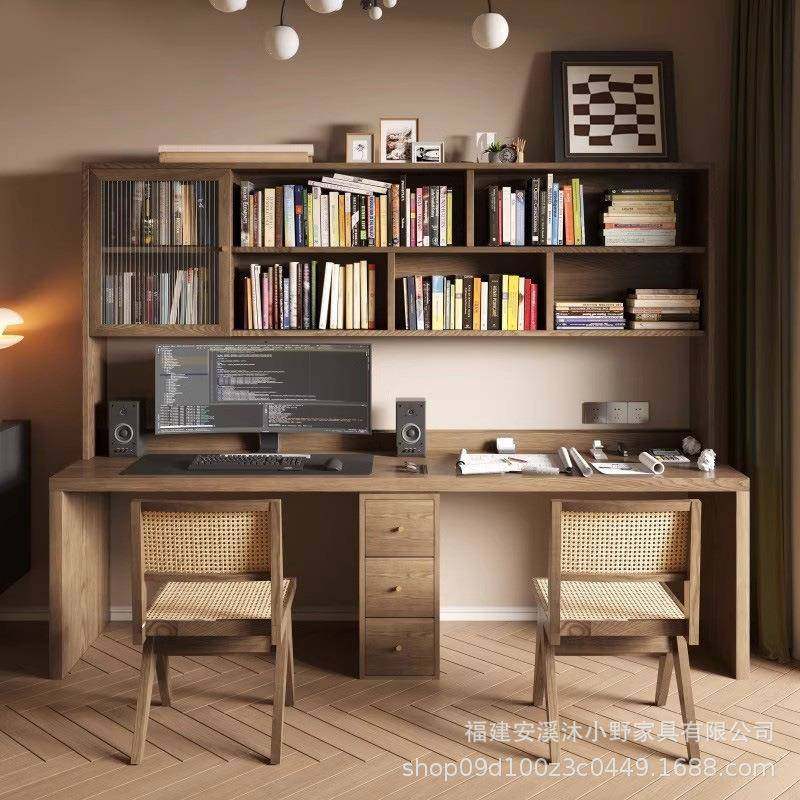 实木双人书桌书柜家用长条桌子工作台书房靠墙学习电脑桌书架一体,婴童用品,其它婴童用品,淘宝优惠券,粉丝福利购,淘宝优惠卷